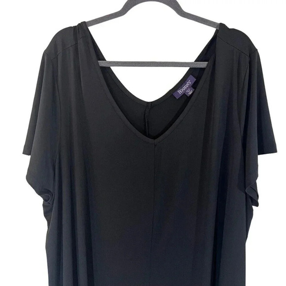 Roamans Black Jersey Stretch Dress Plus Size 30/32 3X V Neck Short Sleeve Plain - Picture 3 of 5